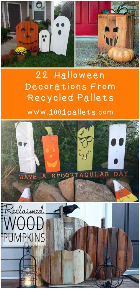 Halloween Pallet Projects, Pallet Halloween Decorations, Halloween Pallet, Wood Halloween Decorations, Wooden Halloween Decorations, Pumpkins Carving, Pallet Halloween, Halloween Props Scary, Decorating Pumpkins