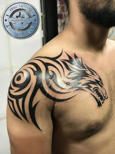 Trible Tattoos, Tattoo Wolf, Wolf Tattoo Sleeve, Mens Shoulder Tattoo, Wolf Tattoo Design, Chest Tattoo Men, Wolf Tattoos, Wolf Tattoo, Creative Tattoos