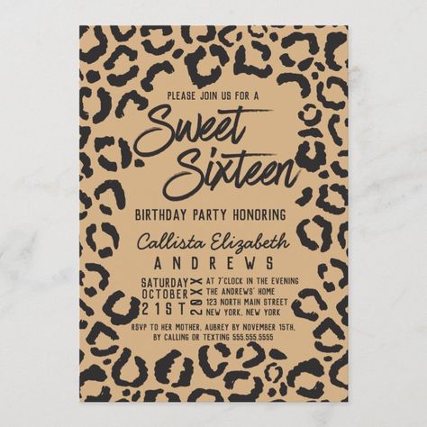 Cheetah Birthday Party, Cheetah Party, Cheetah Birthday, Sweet 16 Photos, 16 Invitations, Sixteenth Birthday, Sweet Sixteen Birthday, 16 Birthday, Black Invitation