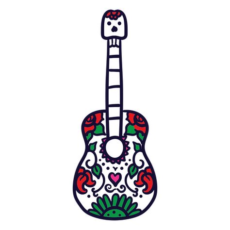 Spanish Guitar Art, Coco Guitar Tattoo, Mexican Guitar Art, Mexican Candy Drawing, Ukulele Decoration, Guitar Cakes, Mexican Guitar, Floral Guitar, Ukulele Art