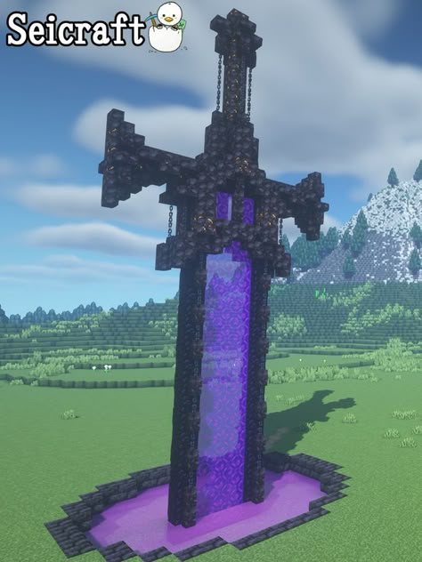 Minecraft Portal Swords, Cool Builds Minecraft, Cute Nether Portal Ideas, Amethyst Nether Portal Minecraft, Neither Portal Minecraft Idea, Minecraft Homes Ideas, Minecraft Builds Nether Portal, Minecraft Build Inspo House, Aesthetic Minecraft Portal