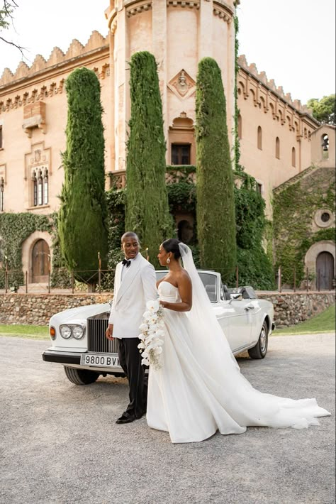 Royal Ambassador Wedding, Destination Wedding Black Couple, French Estate Wedding, Vintage Car Wedding Photos, French Wedding Aesthetic, Castle Wedding Aesthetic, Black Wedding Aesthetic, Bae Aesthetic, Castle Wedding Dress