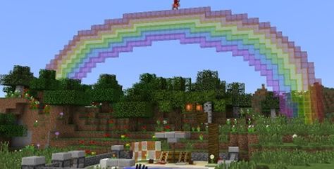 A stain glass rainbow Minecraft Decorations In Game, Minecraft Stained Glass Designs, Minecraft Room Ideas In Game, Minecraft Outdoor Decor, Minecraft Cool, Minecraft Decoration, Minecraft Ps4, Minecraft Interior Design, Easy Minecraft Houses