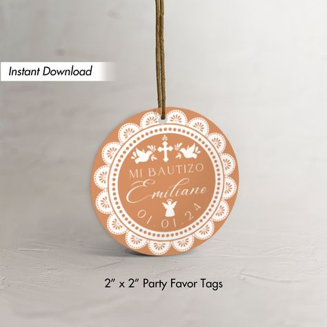 Papel Picado Baptism Thank You Round Party Favor Tags, Custom Printable Gift Tag Template, Fiesta Hacienda Cielito Lindo Mexico Decor Theme Mexico Decor, Thank You Party, Favour Tags Template, Modern Mexican, Gift Tag Template, Round Labels, Party Favor Tags, Tag Template, Party Needs