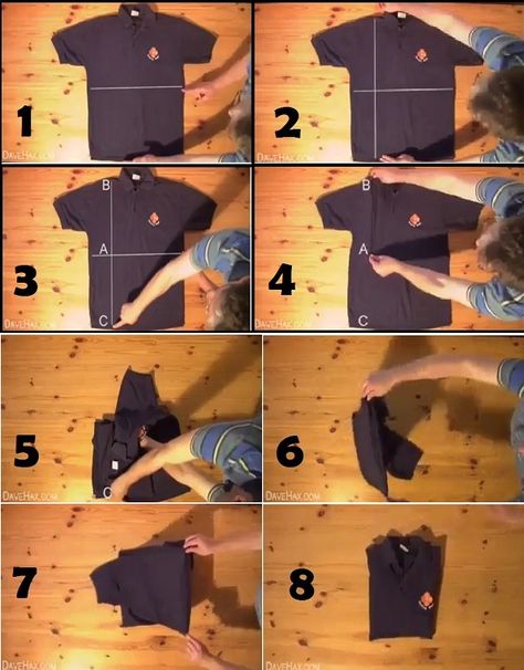 FOLD A T-SHIRT IN 2 SECONDS.  This technique really works.  You can do this.  It makes folding short-sleeved and sleeveless tops a breeze.  Save time folding your laundry. Watch this short video or look at photos of the easy steps. Folding Tee Shirts, Shirt Folding Trick, T Shirt Folding, Shirt Hacks, Shirt Folding, Folding Laundry, How To Fold, Diy Clothes Life Hacks, Foto Baby