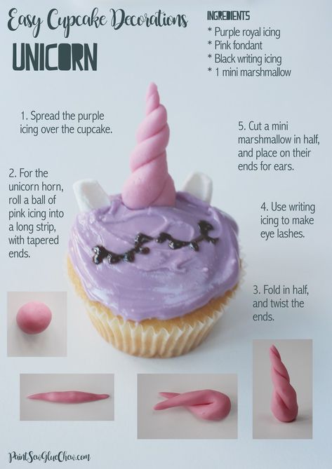 Easy Unicorn Cupcake. Part 8 in our:  Teen Cupcake Decorating Party.   Full instructions from PaintSewGlueChew.com  12 easy to follow cupcake instructions.  We used these for a cupcake activity at a party, but don't necessarily wait for a party....by all means break out the frosting whenever the mood takes you. #teenparty #cupcakeideas #easycupcakes #cutecupcakes #easyicingideas #kidsparties #partyideas Teen Cupcakes, Easy Cupcakes Decoration, Girl Birthday Cupcakes, Cupcake Decorating Party, Easy Icing, Birthday Cupcakes Decoration, Unicorn Cupcakes Toppers, Learning A New Skill, Cupcake Decorating Tips