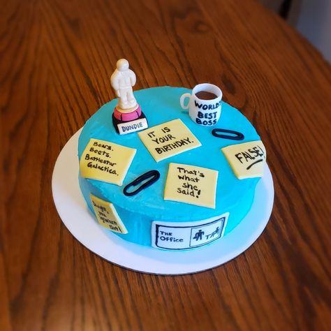 The Office Bday Cake, The Office Cake Ideas, Office Themed Cake, The Office Themed Cake, The Office Birthday Cake, The Office Cake, The Office Birthday Party, Office Cake, 35th Birthday Ideas