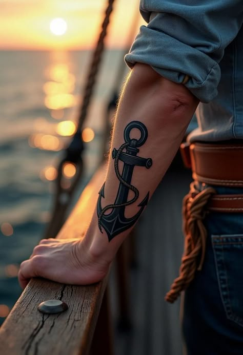 anchor tattoos Couples Anchor Tattoo Ideas, Nautical Skull Tattoo, Nautical Tattoo For Women, American Traditional Anchor, Asian Tattoos Men, Anchor Tattoo For Men, Tattoo Add Ons, Us Navy Tattoos, Boat Tattoos