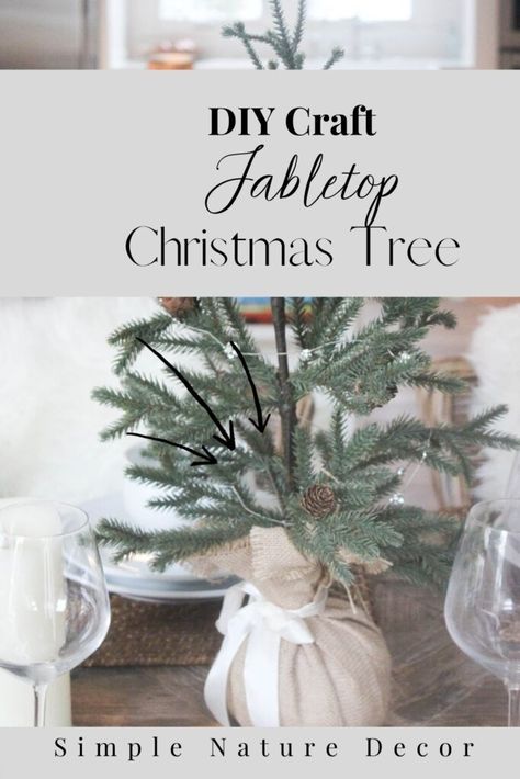 How To Make A Tabletop Christmas Tree is agreat idea to recycle your christmas tree branches. #recycle #christmastree #smallchristmastree How To Make Tiny Christmas Trees, Christmas Tree Branches Leftover, Christmas Tree Branch Ideas, Diy Table Top Christmas Tree Ideas, Diy Tabletop Christmas Tree, Mini Tree Decorations Ideas, Table Top Christmas Tree Ideas, Hristmas Crafts, Scandi Table