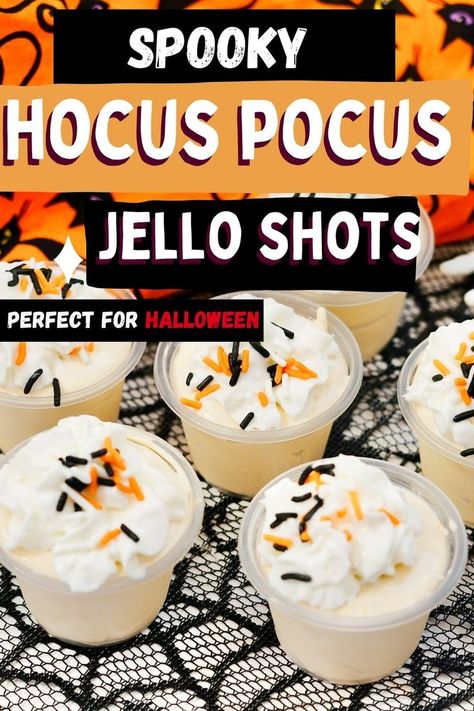 Hocus Pocus Pudding Shots Pumpkin Shots Alcohol, Halloween Pudding Shots Alcohol, Halloween Pudding Shots, Rumchata Pudding Shots, Halloween Pudding, Mixed Drinks Alcohol Recipes, Pudding Shot Recipes, Rumchata Recipes, Best Jello Shots