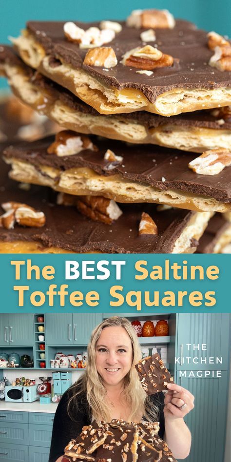 Saltine Toffee Squares Salted Caramel Pecan Toffee Bars, Saltine Cracker Dessert, Heath Bar Recipes, Saltine Cracker Recipes, Holiday Cooking Christmas, Toffee Squares, Best Chocolate Chip Cookie Recipe Ever, Chocolate Toffee Bars, Saltine Cracker Toffee