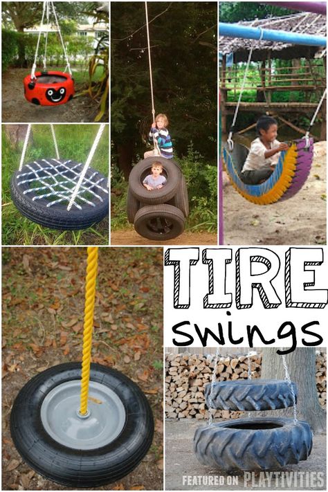 25 DIY Swings You Can Make For Your Kids Tire Diy Ideas, Tire Swings Diy, Diy Tire Projects, Backyard Tire Ideas For Kids, Diy Backyard Playground Ideas, Tractor Tire Ideas, Tire Projects, Tires Playground Ideas Kids, Tires For Playgrounds