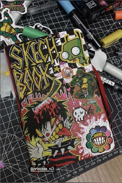 Sketch Book Cover Ideas, Sketch Book Cover, Relatable Illustrations, Book Cover Ideas, New Sketchbook, Sketchbook Tour, Sketchbook Cover, Art Journal Cover, Graffiti Style Art