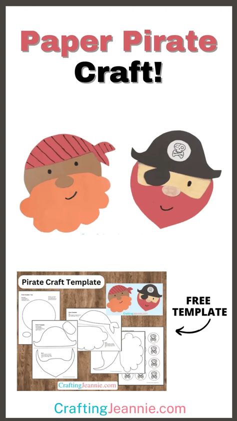 Pirate craft. Make this cute pirate craft for Talk Like a Pirate Day. It's perfect for Kindergarten, Preschool, Daycare and more Pirate Craft For Preschoolers, Preschool Pirates Crafts, Pirate Craft Kindergarten, Pirate Crafts For Toddlers, Pirate Crafts Preschool Art Projects, Pirate Craft, Pirate Crafts For Kids, Preschool Pirate Theme Free Printables, Pirate Crafts Preschool