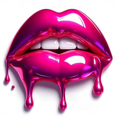 Cartoon Kiss, Pink Lips Art, Lip Artwork, Pop Art Lips, Lips Art Print, Lips Art, Pop Art Images, Dynamic Shapes, Dripping Lips