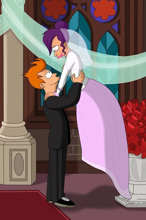 Fry & Leela's Wedding, Futurama Leela And Fry Love Futurama, Futurama Leela Wallpaper, Fry X Leela, Examples Of Wedding Vows, Leela And Fry, Fry And Leela, Fry Futurama, Leela Futurama, Futurama Characters