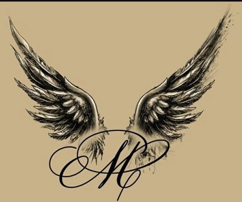 M Tattoos, Remembrance Tattoos, Wing Tattoo Designs, Cross Tattoos, Angel Wings Tattoo, Wing Tattoo, Cat Tattoos, Angel Tattoo Designs, Inspiration Tattoos