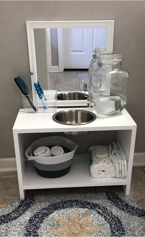 Selfcare Station Montessori, Potty Training Area In Bathroom, Diy Montessori Self Care Station, Toddler Get Ready Station, Montessori Bathroom Station, Potty Station, Toddler Bathroom Ideas, Montessori Bathroom, Montessori Toddler Bedroom