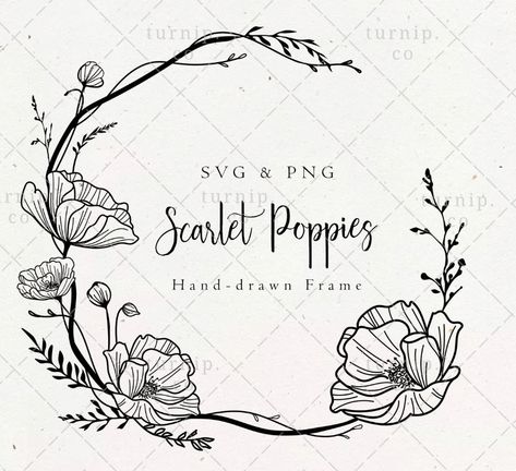 Frame Craft Ideas, Border Tattoo, Engraved Picture Frames, Poppy Wreath, Wreath Illustration, Boho Tattoos, Wreath Drawing, Page Borders Design, Wreath Frame