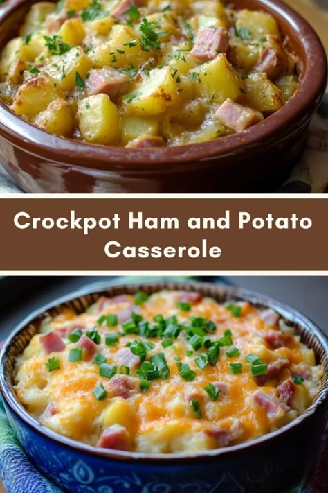 Crockpot Ham and Potato Casserole Slow Cooker Ham Steak Recipes, Crockpot Ham And Potato Casserole, Crockpot Ham And Potato Soup, Ham And Potato Recipes, Crockpot Ham And Potatoes, Ham And Potatoes, Ham And Potato Casserole, Savory Ham, Ham Dinner