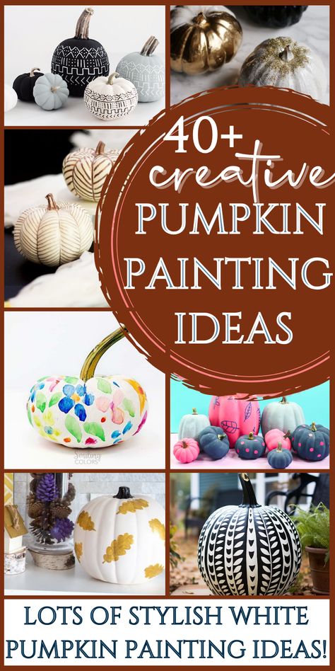 IF you're looking for painted pumpkins to decorate that aren't traditional Halloween, look here! These painted pumpkin designs are fun crafts that level up your fall decor without being Halloween specific! These no carve pumpkins created just with paint don't have your typical Halloween themes - non scary pumpkins - just fun and pretty ideas for adults and kids! Easy fall DIY decor using faux or real pumpkins! Awesome white pumpkin painting ideas too, for stylish high end fall decor! Paint Ceramic Pumpkins Ideas, Diy Ceramic Pumpkin Painting, Confetti Painted Pumpkins, White Pumpkin Crafts, Adult Pumpkin Painting Party, Decorate Pumpkins With Markers, Pumpkin Painting Ideas Adults, Ceramic Pumpkins Painting Ideas, Fall Themed Painted Pumpkins