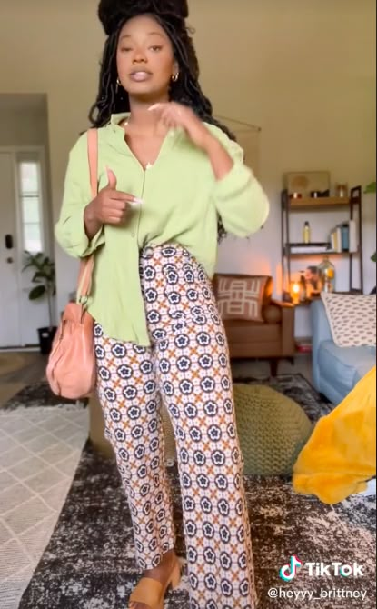 Boho Business Professional, Casual Work Outfits Gen Z, Cute Business Casual Outfits Colorful, Business Casual 2023 Summer, Fun Office Outfits Business Casual, Colorful Buissnes Outfit, Mid Size Fashion Colorful, Patterned Pants Outfit Work, Bright Business Casual