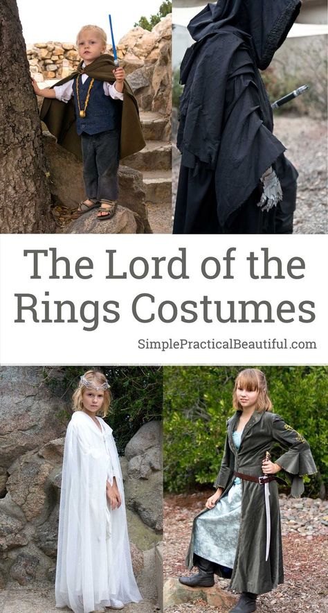 How to make costumes from the Lord of the Rings diy, including Frodo, Arwen, Galadriel, Eowyn, A Ringwraith | Costumes, accessories, and weapons | Cosplay | Halloween costume idea Lotr Hobbit Costume, Lord Of The Rings Elves Costume Female Elf, Middle Earth Costume Diy, Diy Bilbo Baggins Costume, The Hobbit Halloween Costumes, Frodo Costume Diy, Frodo Costume Kids, Diy Gimli Costume, Diy Hobbit Costume Women