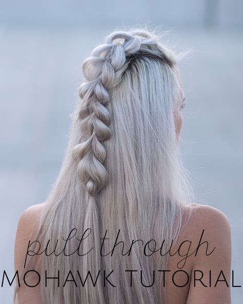 Mohawk Tutorial, Short Box Braid, Vikings Hair, Lagertha Hair, Beach Waves Hair Tutorial, Braids With Shaved Sides, Viking Braids, Pull Through Braid, Mohawk Braid