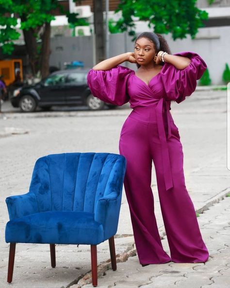 Purple Jumpsuit Outfit Wedding, Purple Jumpsuit Outfit, Jumpsuit Elegant Chic, Jumpsuit Outfit Wedding, Baddie Fashion, Ankara Jumpsuit, African Designers, Purple Jumpsuit, Fashion Forward Outfits