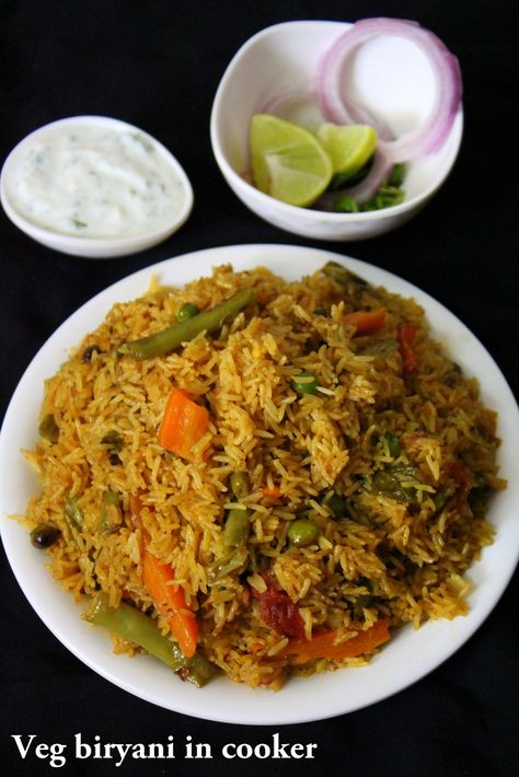 Veg biryani in cooker is a quick rice delicacy made my mixing rice in sauteed veggies. Making vegetable biryani or any other biryani is time consuming and needs lot of patience. This veg biryani needs no patience and can be made very quickly. Vegetable Biryani Recipe, Vegetable Biryani, Veg Pulao, Veg Biryani, Indian Rice Recipes, Indian Kitchen, Sauteed Veggies, Biryani Recipe, How To Cook Rice