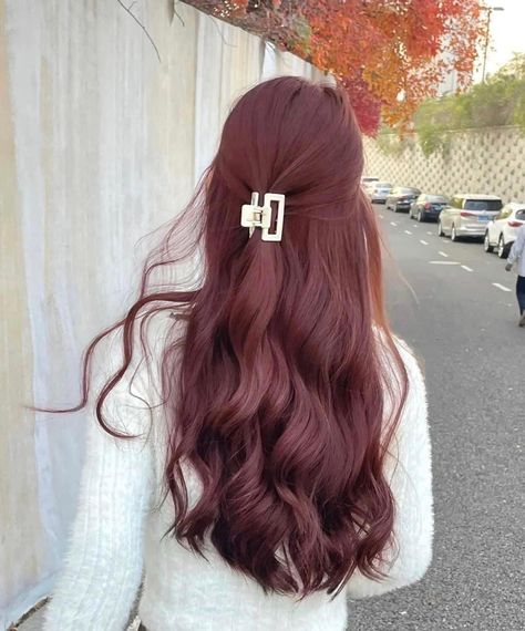 Pinkish Brown Hair, Cherry Brown Hair, Thick Locks, Cherry Red Hair, Korean Hair Color, Wine Hair, Red Hair Inspo, Hair Color Cream, Herbal Hair