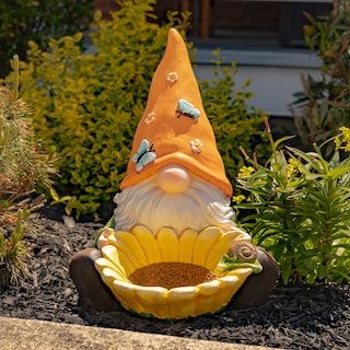 Outdoor Statues and Sculptures - Bed Bath & Beyond Garden Nomes, Yard Gnomes, Outdoor Statues Sculpture, Bulbous Nose, Ceramic Monsters, Cement Ideas, Orange Hat, Garden Mushrooms, Flower Orange