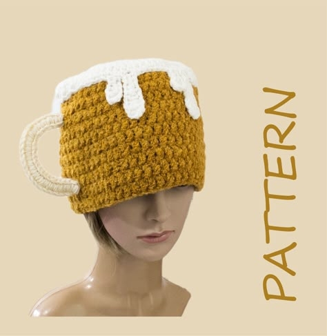 This Beer lover gift hat could be crochet in size: 58-60 cm circumference.The unisex Octoberfest hat is suitable either for men or women. Crochet Beer Hat Pattern, Crochet Beer Hat, Crochet Hat Funny, Party Hat Pattern, Crochet Beer, Crochet Beret Pattern, Beer Costume, Cashmere Goat, Electric Picnic