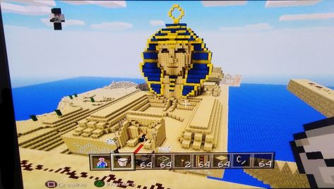 Minecraft sphinx Sphinx Minecraft, Minecraft Sphinx Statue, Egyptian Minecraft, Minecraft Desert, Ancient Egyptian Cities, Minecraft Statues, Minecraft Village, City Ideas, Minecraft Inspiration