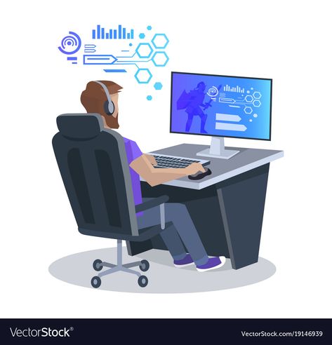 Pc Drawing, Playing Computer, Computer Logo, Camera Illustration, Chair Drawing, Computer Drawing, Vector Animation, Birthday Cake Topper Printable, Man Illustration