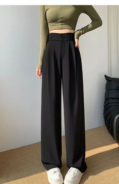 Flowy Outfits, Dress Pants Outfits, Loose Pants Outfit, Celana Fashion, High Waisted Pants Outfit, Flowy Wide Leg Pants, Wide Leg Pants Outfit, Straight Cut Pants, High Waisted Wide Leg Pants