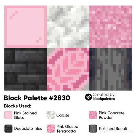 Pink Block Pallet Minecraft, Monster High Minecraft Builds, Minecraft Colour Palette Pink, Minecraft Cherry Palette, Pink Minecraft Pallet, Pink And Black Minecraft House, Cute Minecraft Building Ideas Pink, Pink Builds Minecraft, Concrete Minecraft