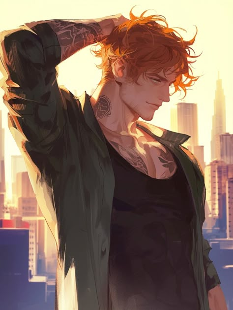 Ginger Male Oc, Ginger Hair Character Design Male, Red Head Character Design Male, Werewolf Man Art, Red Head Oc, Werewolf Character Design Male, Orange Hair Oc Male, Orange Hair Character Design Male, Red Haired Male Oc