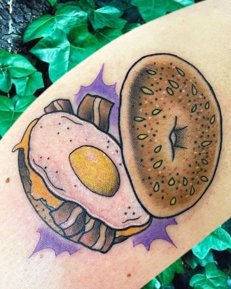 Megan Chuntz on Instagram: “I was dyin’ for a Brueggers bagel after this tattoo 😂 thanks again, Lisa! . . . . #nctattooers #eastcoastattooers #durham #bullcity…” Bagel Tattoo, Plant Tattoo, Art Forms, Food Art, Art Tattoo, Tattoos, Drawings, Instagram, Design