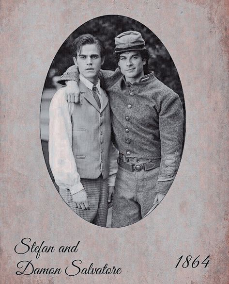 stefan & damon salvatore 1864 Salvatore House 1864, The Vampire Diaries Poster Vintage, 1864 Damon Salvatore, 1864 Stefan Salvatore, Damon Salvatore 1977, Stefan And Damon 1864, Damon Salvatore Photos, Vampire Diaries Stefan And Damon, 1864 Aesthetic