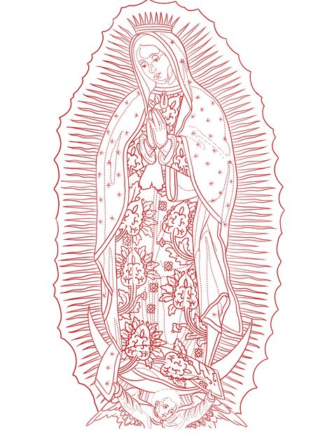 Virgen Mary Back Tattoo, Blessed Mother Tattoos Virgin Mary, Virgin Mary With Roses Tattoo, Traditional Jesus Tattoo Design, Virgin Mary Outline Tattoo, Mother Mary Tattoo For Women, Virgin Mary Tattoo Design Drawing, Mother Mary Tattoo Design, Virgen Mary Tattoo For Women