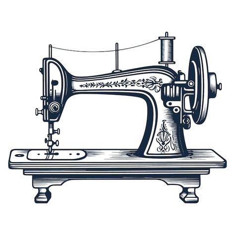 Sewing Machine Drawing Art, Sewing Machine Drawing, Sewing Machine Vintage, Drawing Vector, Vintage Sewing Machine, Technology Icon, Card Banner, Poster Invitation, Presentation Template Free