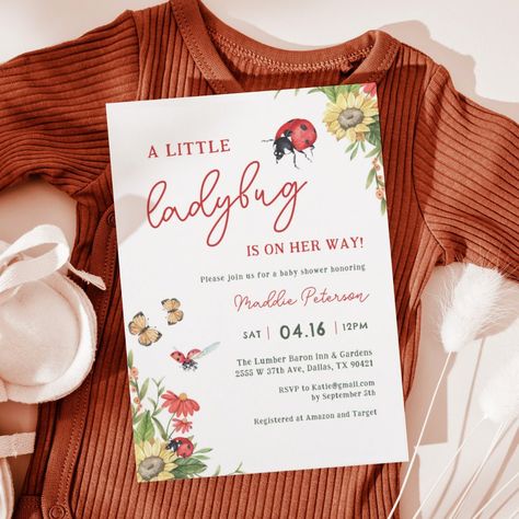 Little Ladybug Girl Baby Shower Invitation Ladybug Baby Shower Decorations, Bug Baby Shower, Ladybug Invitations, Ladybug Baby Shower, Ladybug Baby, Ladybug Girl, Baby Ladybug, Ladybug Theme