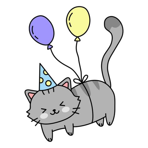 Cute Birthday Balloons, Cat Birthday Doodle, Happy Birthday Cats Cute Drawing, Cat Holding Balloon, Balloon Animal Sticker, Birthday Balloon Illustration, Birthday Balloons Png, Design Dragon, Design Birthday