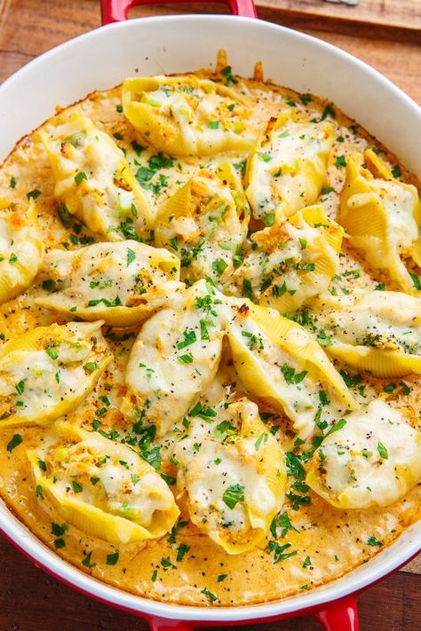 Big Shell Pasta Recipes Chicken, Quick Filling Meals, Cajun Shrimp Stuffed Shells, Stuffed Noodle Recipes, Cajun Chicken Alfredo Stuffed Shells, Boujee Dinner Recipes, Stuffed Dinner Recipes, Garlic Butter Chicken Alfredo Stuffed Shells, Cajun Chicken Stuffed Shells