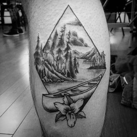 Kayaking Tattoo Ideas, Canoe Tattoo, Kayak Tattoo, Simple Wave Tattoo, Camping Tattoo, River Tattoo, Lake Tattoo, Wave Tattoo Design, See Tattoo