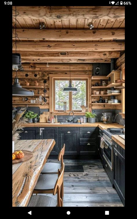 Mountain Cabin Kitchen Rustic, Hunting Cabin Kitchen, Log Cabin Kitchens Cabinets, Small Log Cabin Kitchens, Rustic Log Cabin Kitchens, Log House Kitchen, Mountain Cabin Kitchen, Cabin Kitchens Rustic, Log Home Kitchen Ideas