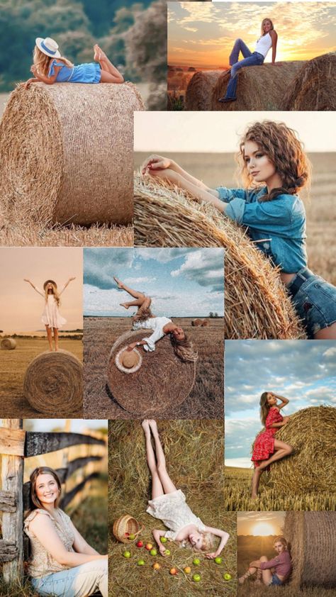 Fun flirty hay bale senior photoshoot Hay Bales Photoshoot, Haybale Photoshoot, Hay Bale Photoshoot, Family Photo Poses, Country Vibes, Family Photo Pose, Fall Country, Hay Bales, Senior Photoshoot