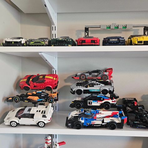 Looking for new ways to display your Legos without buying stands. Checkout my YouTube channel for the tutorial Collectors Bedroom, Speed Champions Display, Lego Car Display Ideas, Lego Car Display, Stututu Turbo, Lego Displays, Lego Display Ideas, Lego Room Decor, Holiday Room Decor