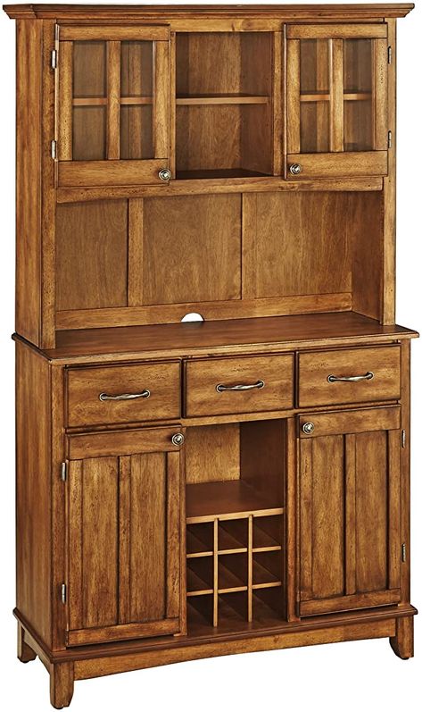 Amazon.com - Buffet of Buffets Cottage Oak with Wood Top by Home Styles - Buffets & Sideboards Buffet Hutch, Coastal Colonial, Framed Cabinet, Buffet Server, Home Styles, Glass Cabinet Doors, Ikea Furniture, Open Storage, Wood Sizes